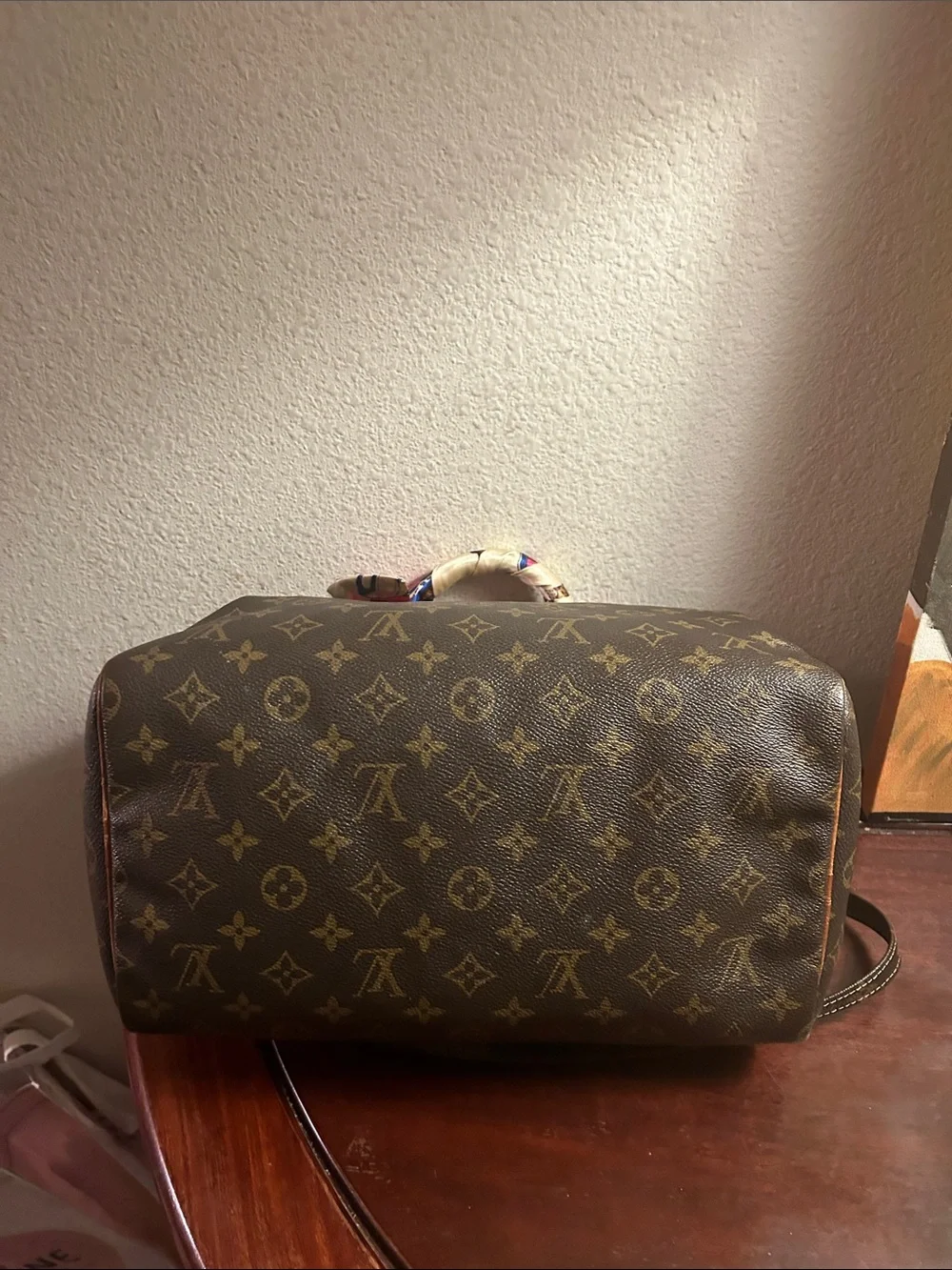 Louis Vuitton Monogram Satchel with Colorful Scarf-Wrapped Handles